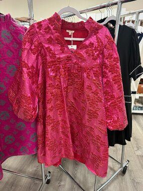 Floral Jacquard Dress with 3/4 Puff Sleeves - NWT